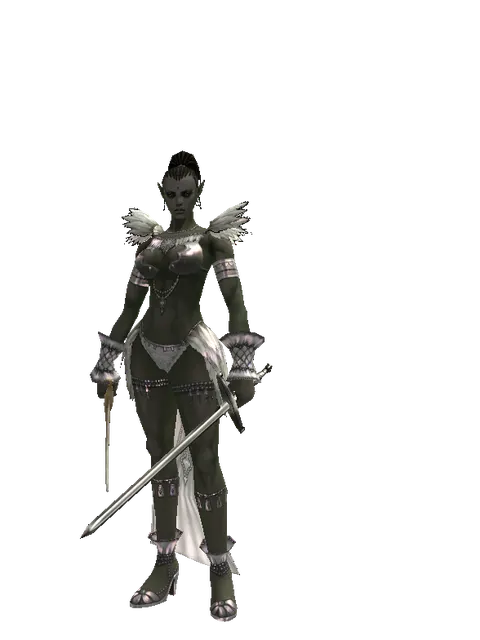 Saber*Bastard Sword on a female Orc mystic, front view