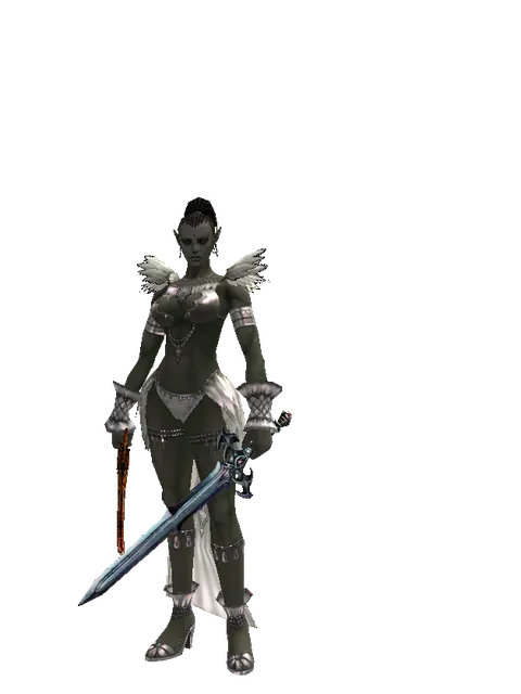 Shamshir*Caliburs on a female Orc mystic, front view
