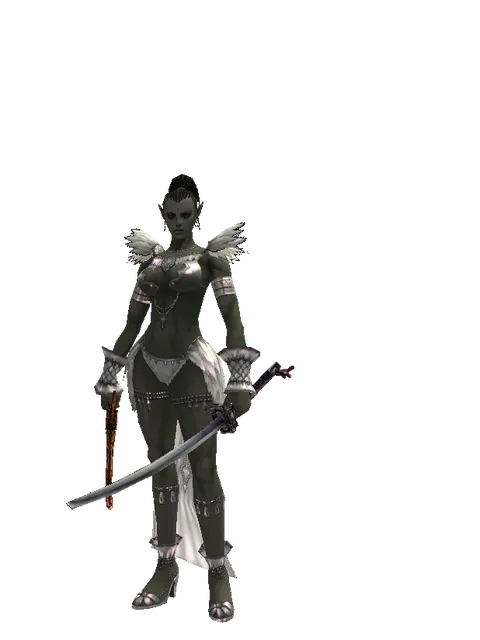 Shamshir*Katana on a female Orc mystic, front view