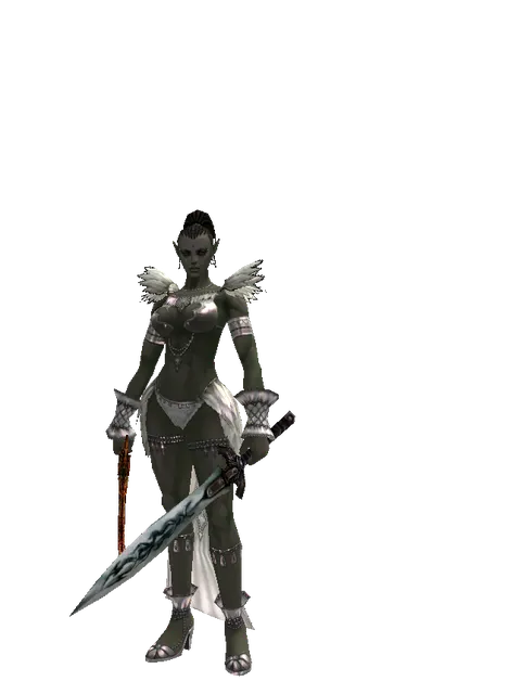 Shamshir*Tsurugi on a female Orc mystic, front view
