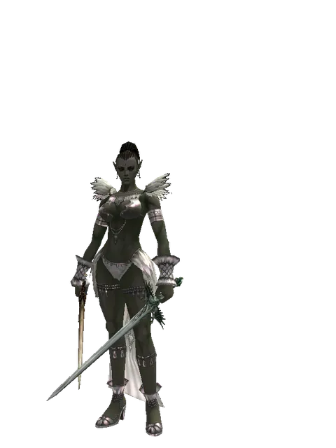 Spinebone Sword*Elven Long Sword on a female Orc mystic, front view