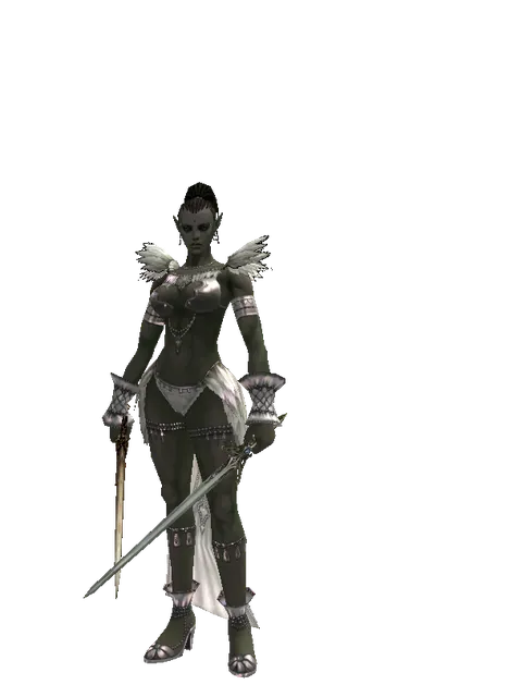 Spinebone Sword*Elven Sword on a female Orc mystic, front view