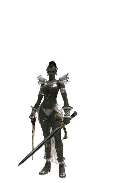 Spinebone Sword*Knight's Sword on a female Orc mystic, front view