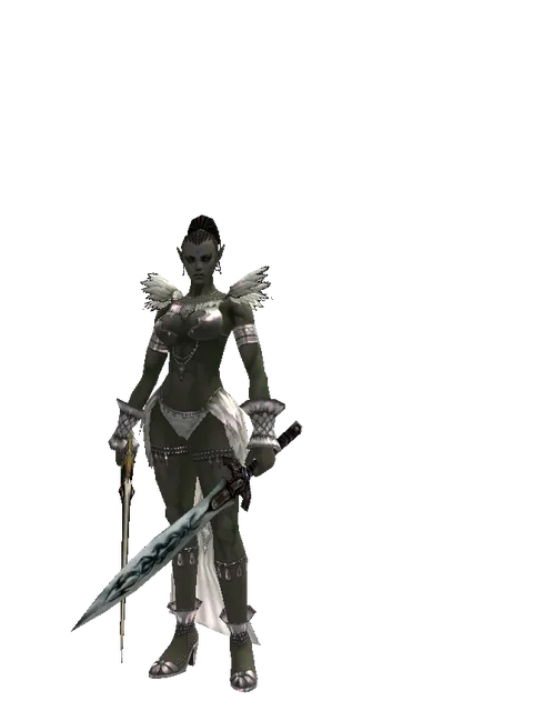 Sword of Delusion*Tsurugi on a female Orc mystic, front view