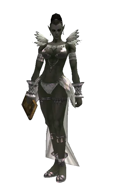 Blue Crystal Skull on a female Orc mystic, front view