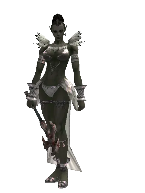 Crucifix of Blood on a female Orc mystic, front view
