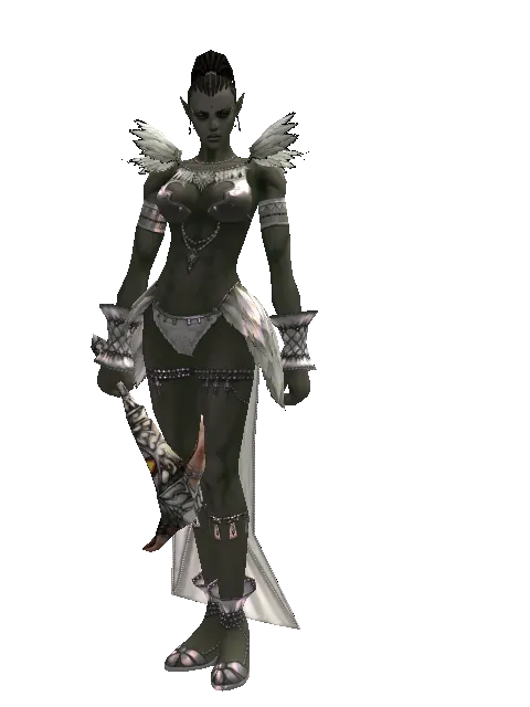 Demon Fangs on a female Orc mystic, front view