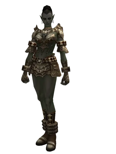 Fullplate (heavy armor) on a female Orc mystic, front view