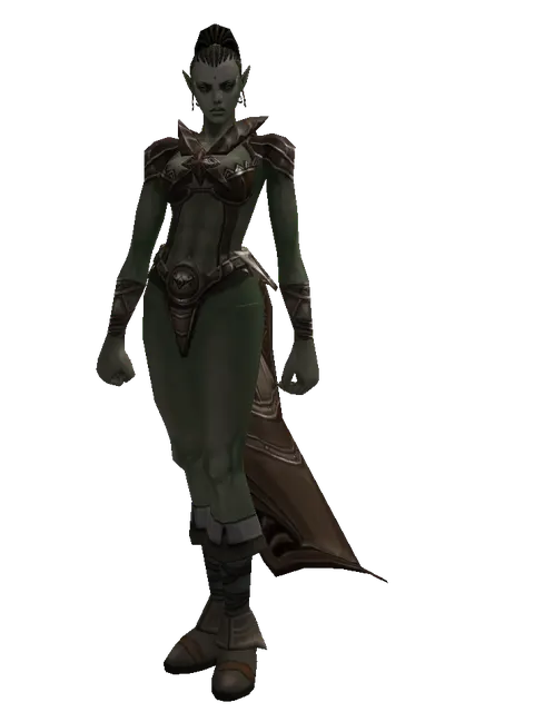 Half Plate (heavy armor) on a female Orc mystic, front view