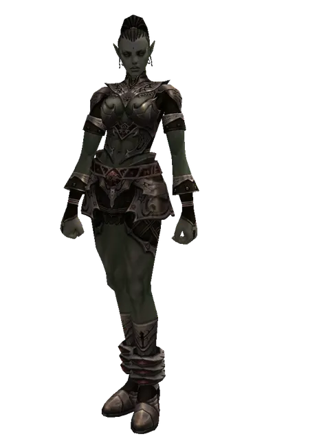 Leather Set of Doom on a female Orc mystic, front view