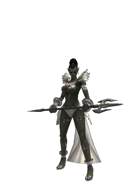 Dwarven Trident on a female Orc mystic, front view