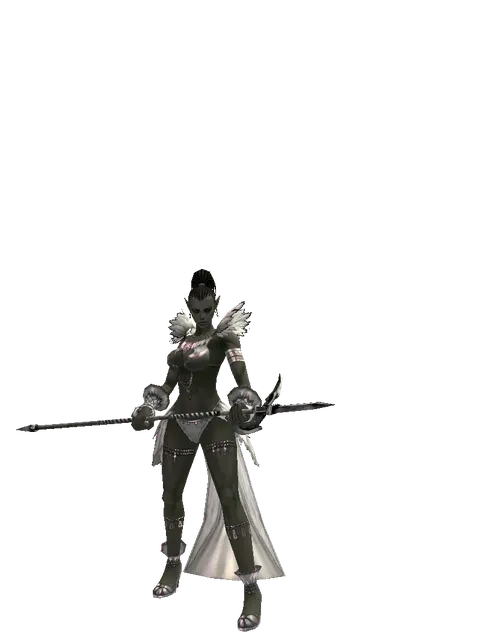 Guard Spear on a female Orc mystic, front view