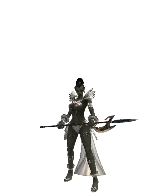 Halberd on a female Orc mystic, front view