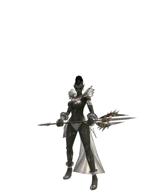 Icarus Trident on a female Orc mystic, front view