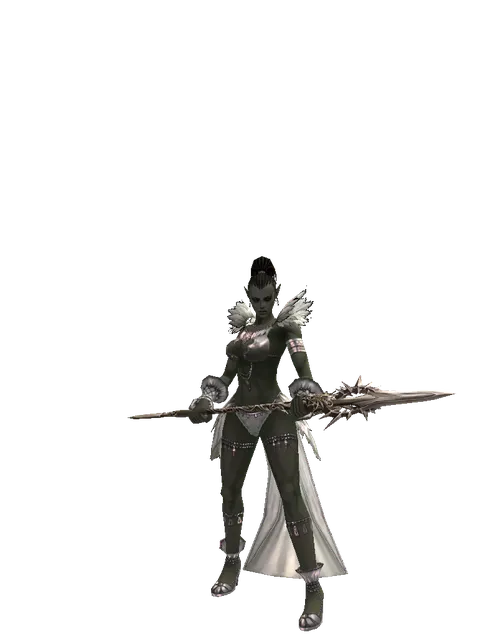 Infinity Spear on a female Orc mystic, front view