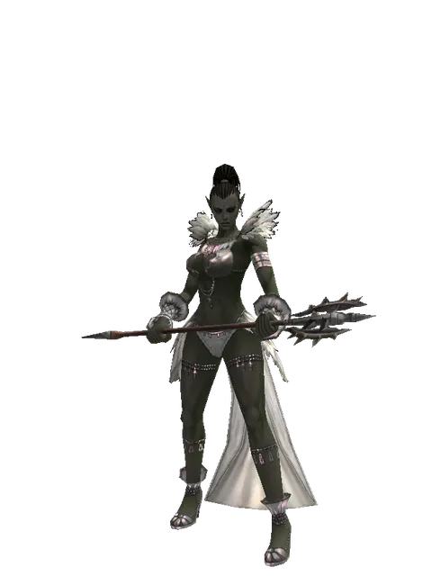 Traveler's Pike on a female Orc mystic, front view