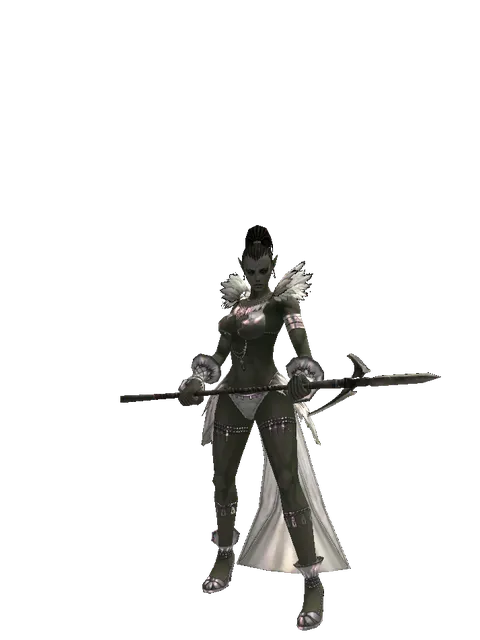 Winged Spear on a female Orc mystic, front view
