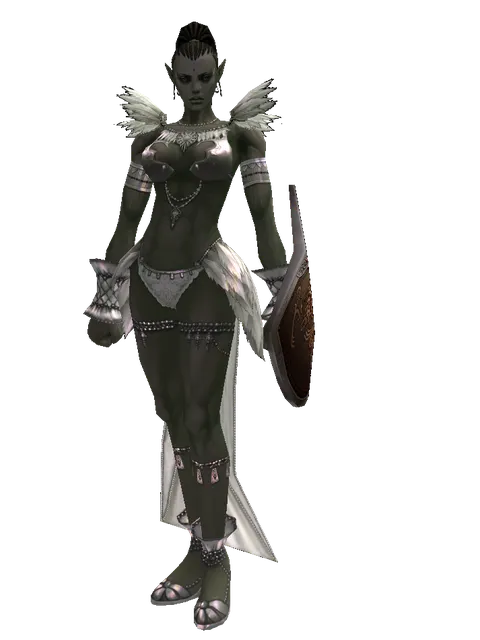 Brigandine Shield on a female Orc mystic, front view