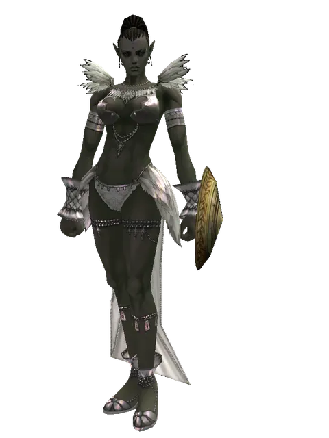 Bronze Shield on a female Orc mystic, front view