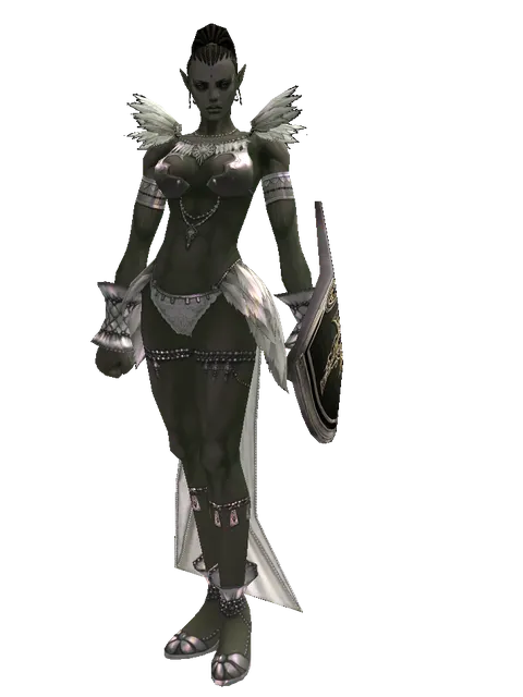 Dark Crystal Shield on a female Orc mystic, front view