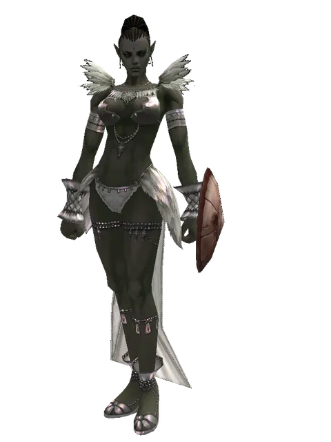 Leather Shield on a female Orc mystic, front view