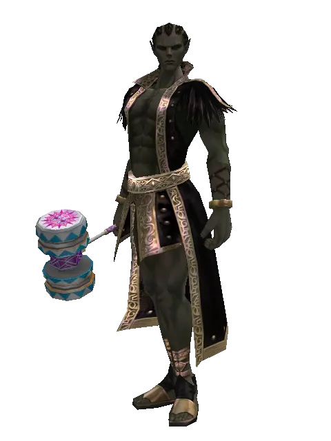 Blue Clown Hammer on a male Orc mystic, front view