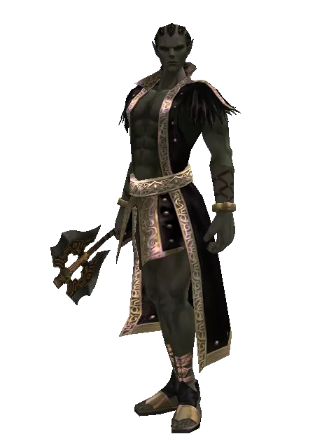 Nirvana Axe on a male Orc mystic, front view