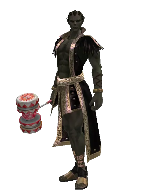Red Clown Hammer on a male Orc mystic, front view