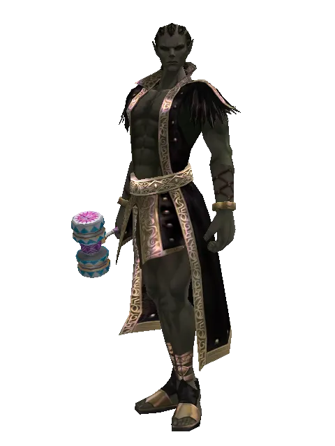Small Blue Clown Hammer on a male Orc mystic, front view
