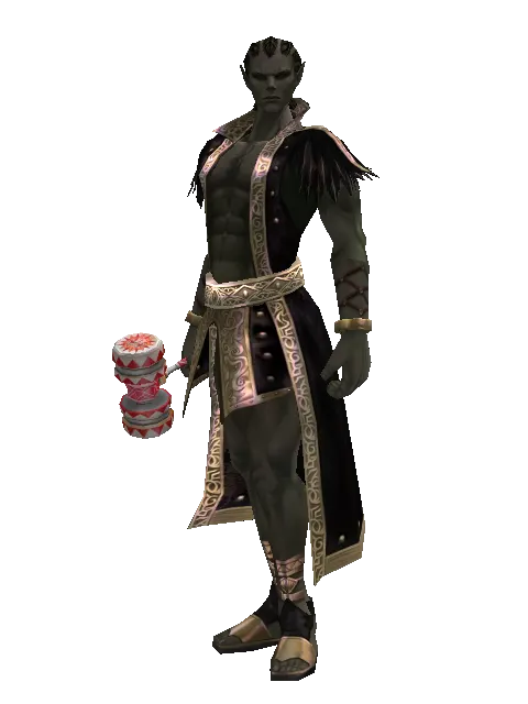 Small Red Clown Hammer on a male Orc mystic, front view