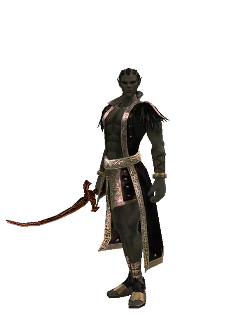 Shamshir on a male Orc mystic, front view