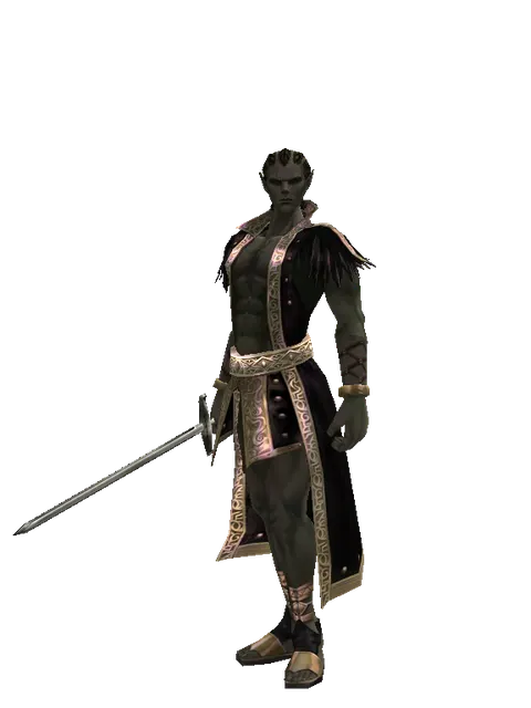 Traveler's Bastard Sword on a male Orc mystic, front view