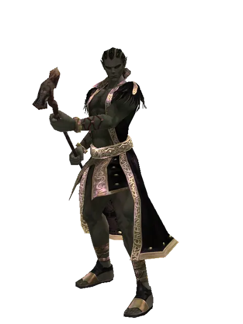 Red Sunset Staff on a male Orc mystic, front view