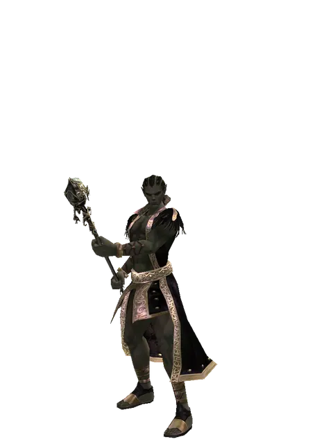 Staff of Evil Spirits on a male Orc mystic, front view