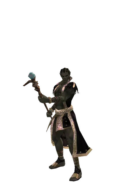 Staff of Mana on a male Orc mystic, front view