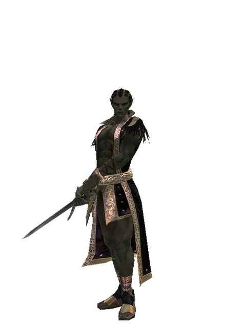 Red Sunset Sword on a male Orc mystic, front view
