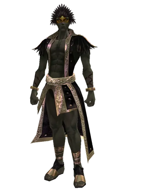 Black Feather Mask on a male Orc mystic, front view