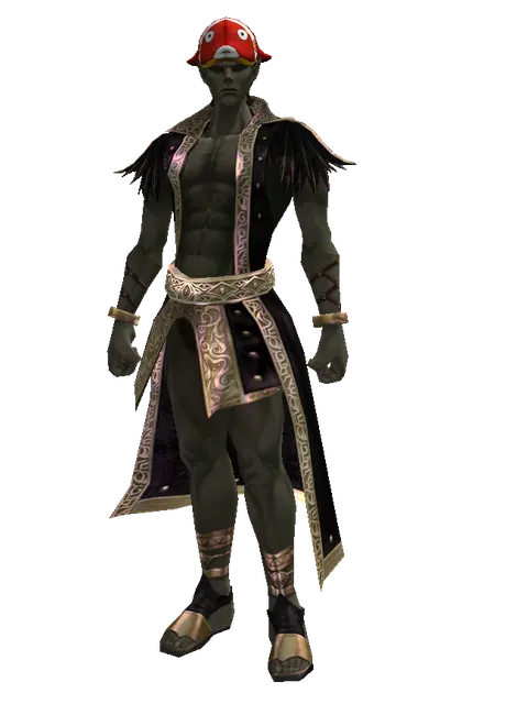 Red Fish Hat (?) on a male Orc mystic, front view