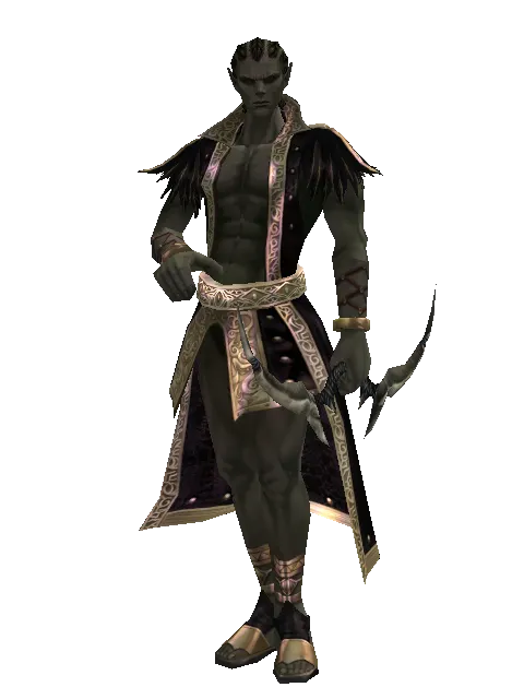 Traveler's Long Bow on a male Orc mystic, front view
