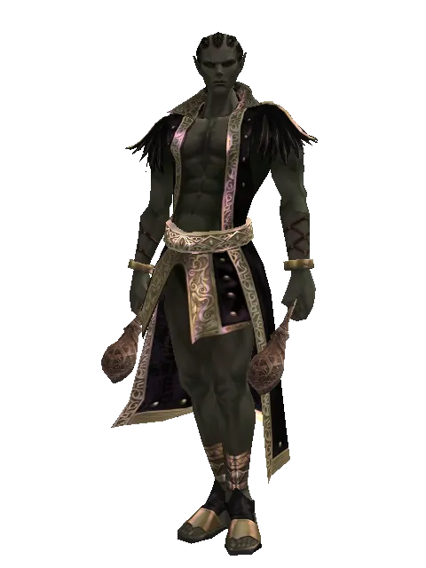 Chrono Maracas on a male Orc mystic, front view