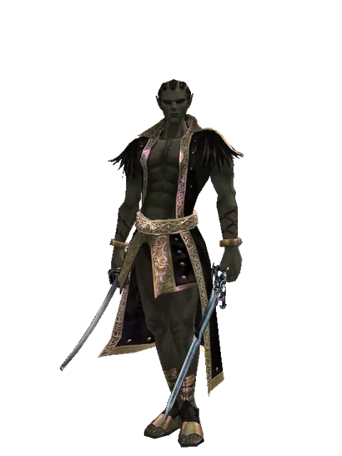 Katana*Caliburs on a male Orc mystic, front view