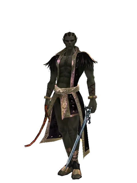 Shamshir*Caliburs on a male Orc mystic, front view
