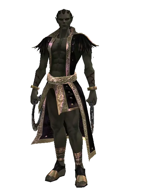 Chakram on a male Orc mystic, front view
