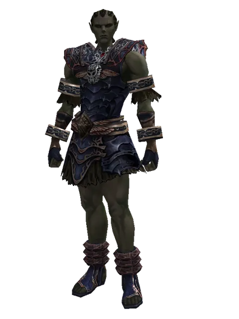 Blue Wolf Leather Set on a male Orc mystic, front view