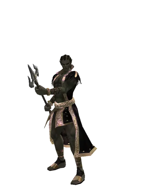 Dwarven Trident on a male Orc mystic, front view