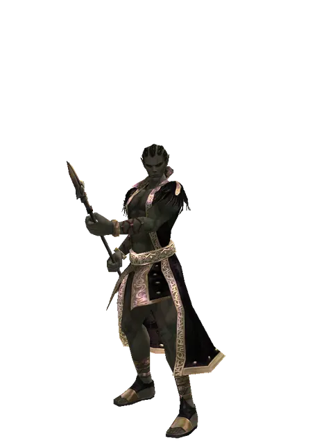 Improved Great Spear on a male Orc mystic, front view