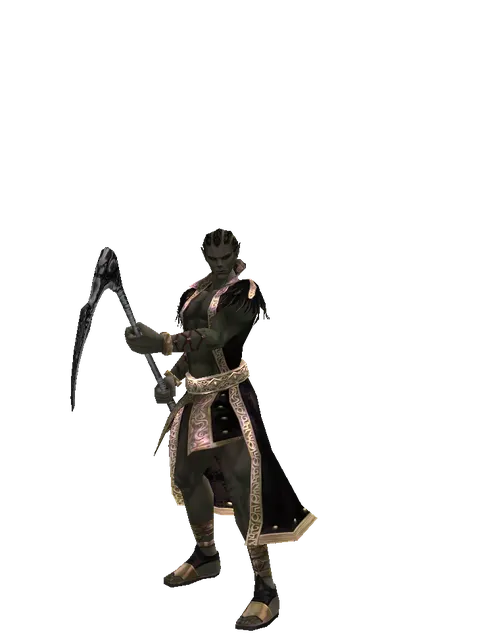 Scythe on a male Orc mystic, front view