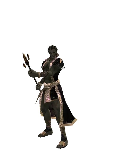 Trident on a male Orc mystic, front view