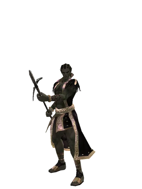 Winged Spear on a male Orc mystic, front view